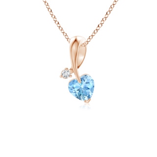4mm AAAA Heart-Shaped Aquamarine Ribbon Pendant with Diamond in 9K Rose Gold