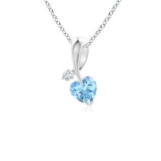 4mm AAAA Heart-Shaped Aquamarine Ribbon Pendant with Diamond in P950 Platinum