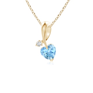 4mm AAAA Heart-Shaped Aquamarine Ribbon Pendant with Diamond in Yellow Gold