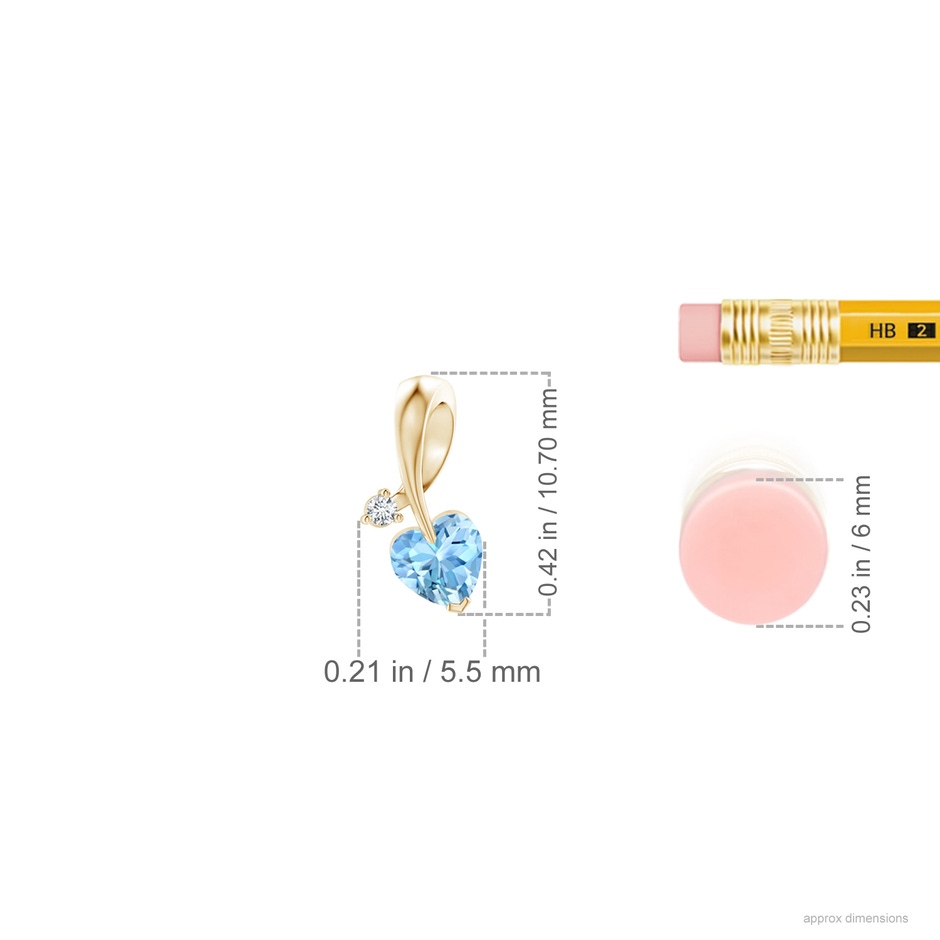 4mm AAAA Heart-Shaped Aquamarine Ribbon Pendant with Diamond in Yellow Gold ruler