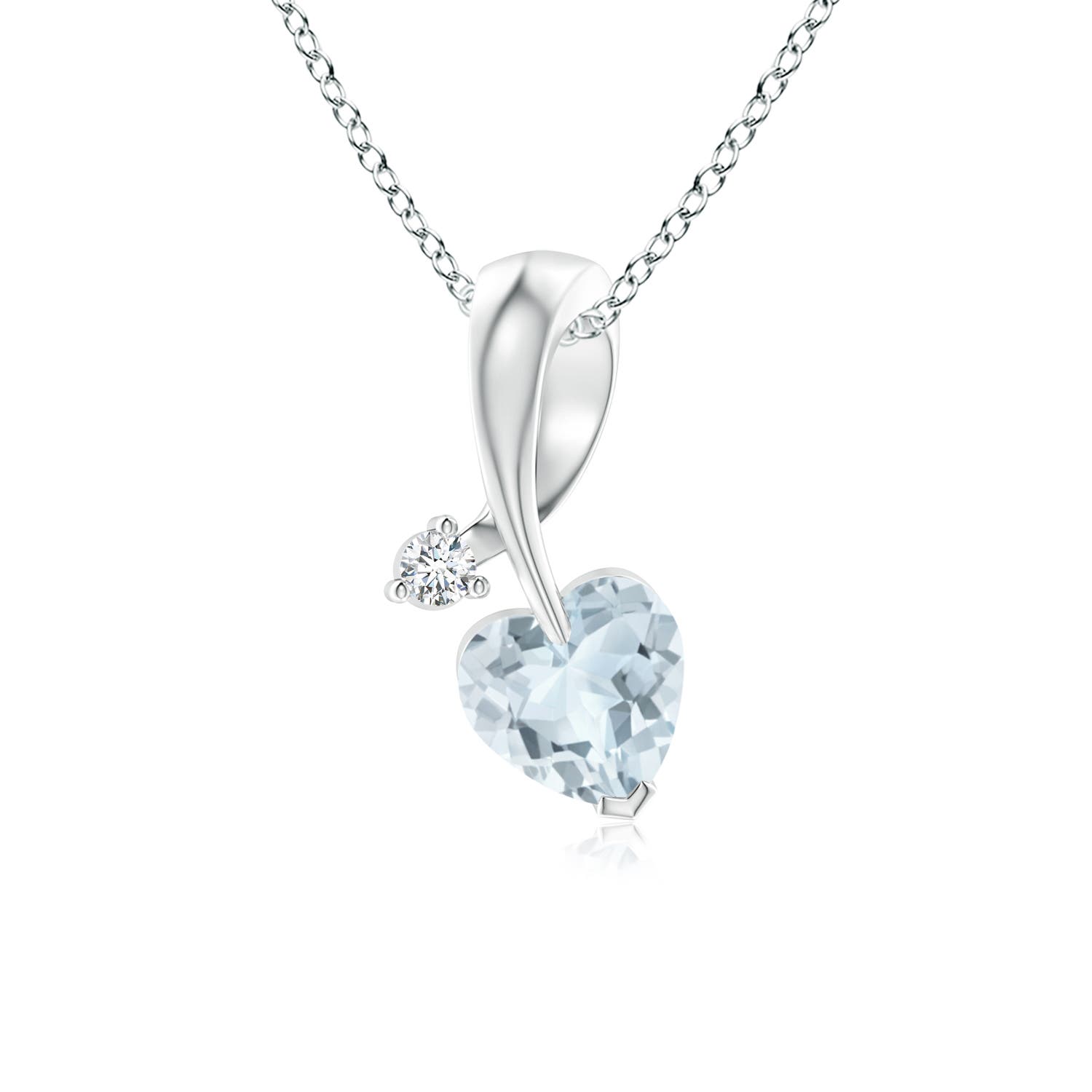 5mm A Heart-Shaped Aquamarine Ribbon Pendant with Diamond in P950 Platinum