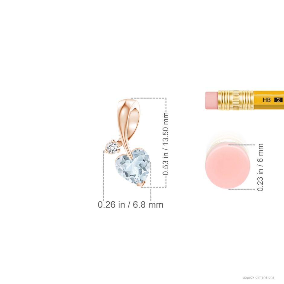5mm A Heart-Shaped Aquamarine Ribbon Pendant with Diamond in Rose Gold ruler