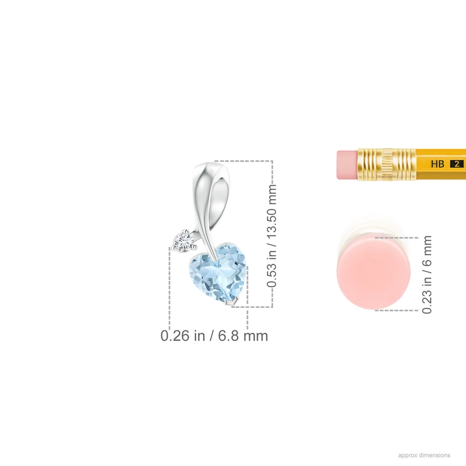 5mm AA Heart-Shaped Aquamarine Ribbon Pendant with Diamond in White Gold ruler
