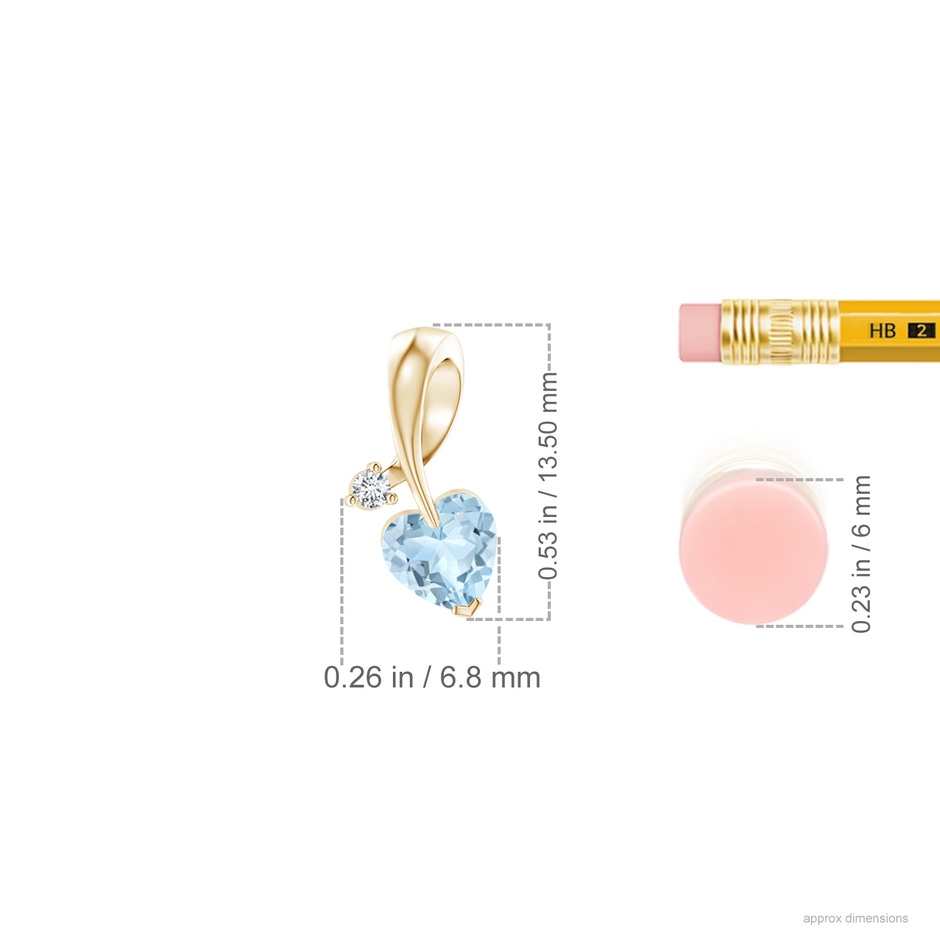 5mm AA Heart-Shaped Aquamarine Ribbon Pendant with Diamond in Yellow Gold ruler