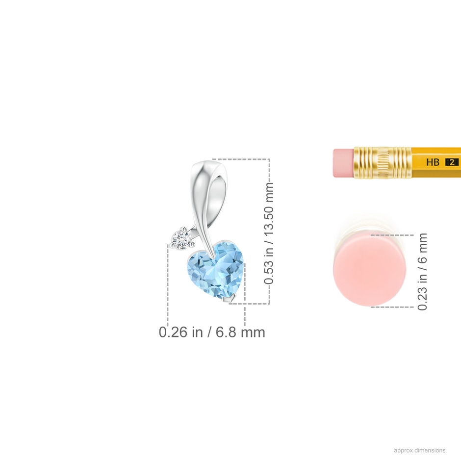 5mm AAA Heart-Shaped Aquamarine Ribbon Pendant with Diamond in 18K White Gold ruler