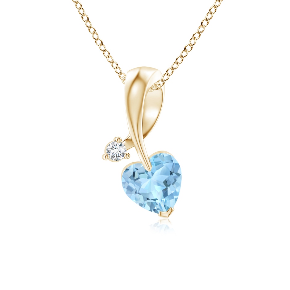 5mm AAA Heart-Shaped Aquamarine Ribbon Pendant with Diamond in Yellow Gold 