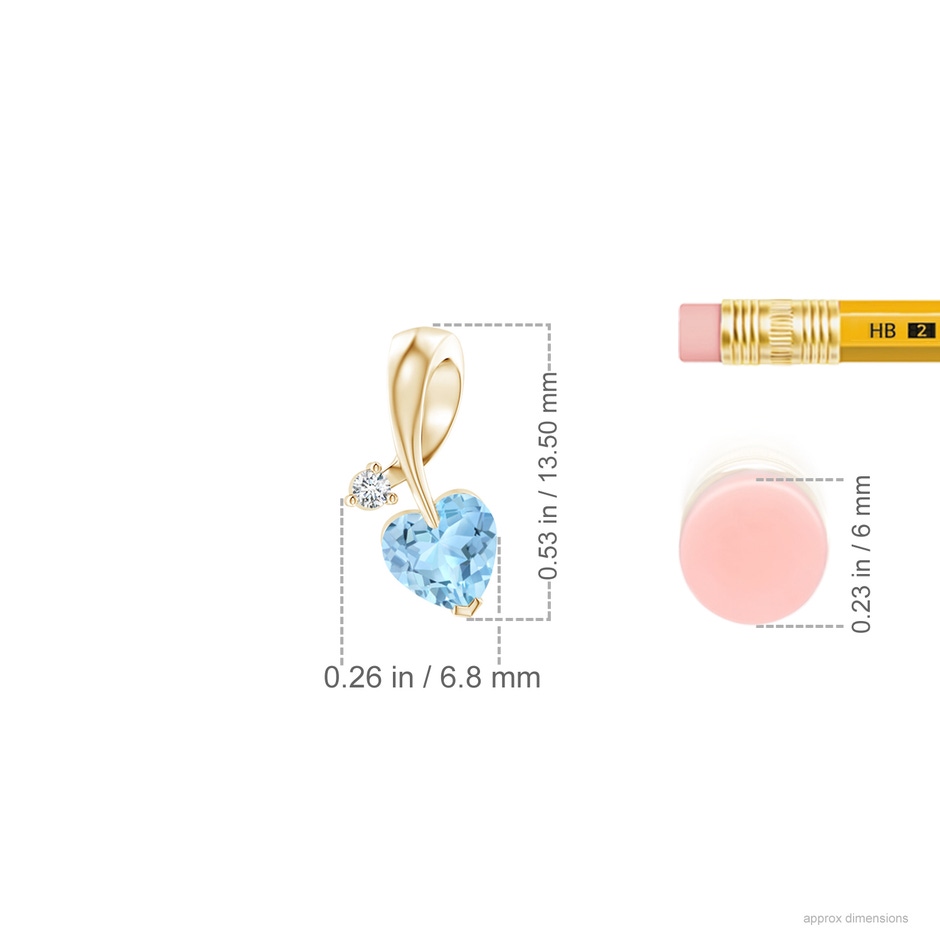 5mm AAA Heart-Shaped Aquamarine Ribbon Pendant with Diamond in Yellow Gold ruler