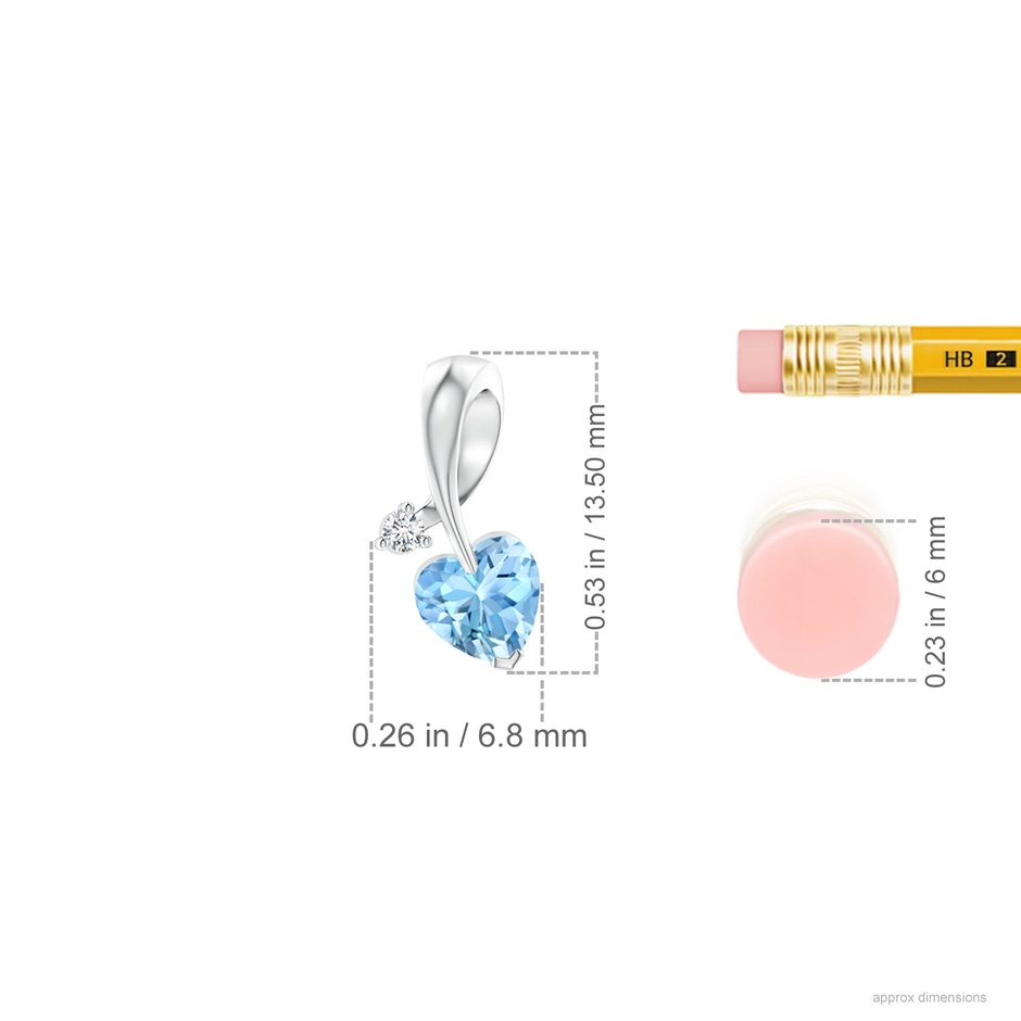 5mm AAAA Heart-Shaped Aquamarine Ribbon Pendant with Diamond in 9K White Gold ruler