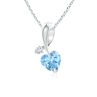 5mm AAAA Heart-Shaped Aquamarine Ribbon Pendant with Diamond in White Gold