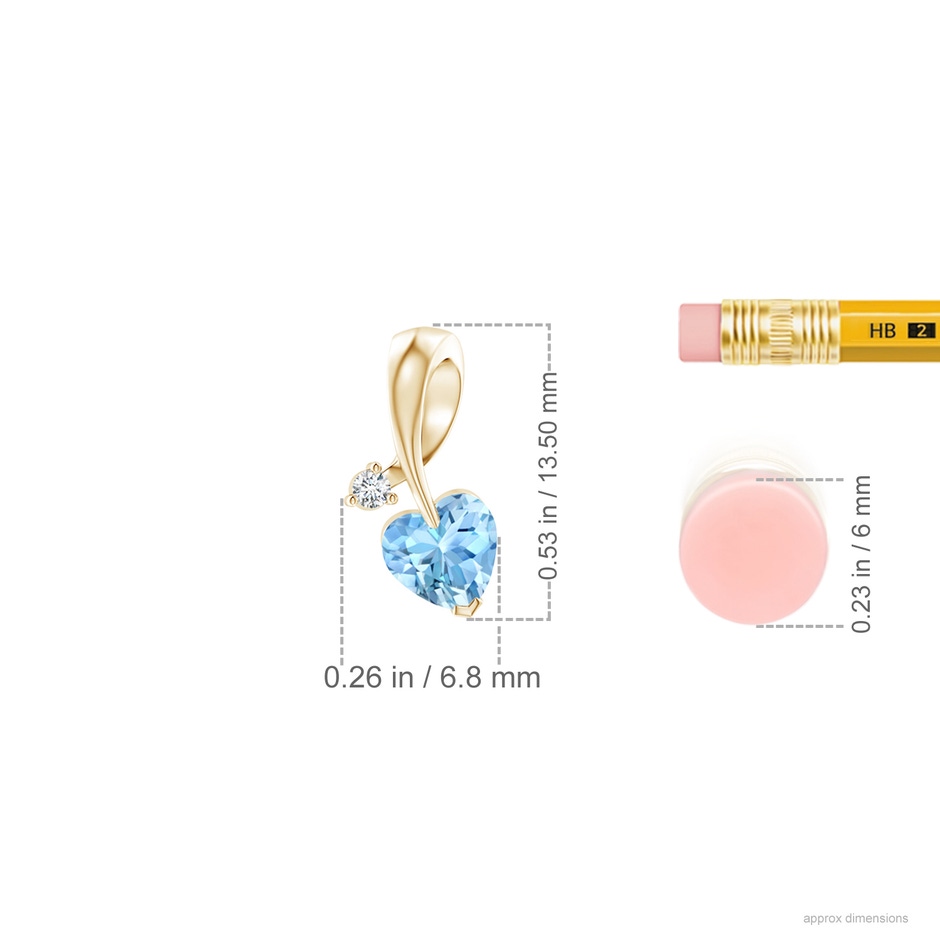 5mm AAAA Heart-Shaped Aquamarine Ribbon Pendant with Diamond in Yellow Gold ruler