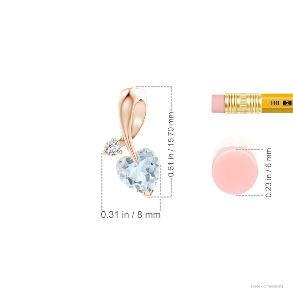 6mm A Heart-Shaped Aquamarine Ribbon Pendant with Diamond in Rose Gold ruler