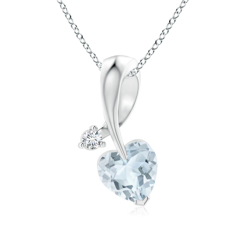 6mm A Heart-Shaped Aquamarine Ribbon Pendant with Diamond in White Gold 
