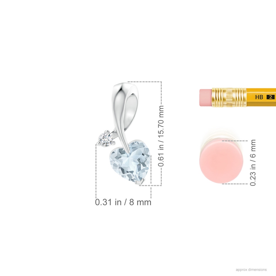 6mm A Heart-Shaped Aquamarine Ribbon Pendant with Diamond in White Gold ruler