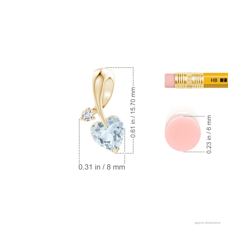 6mm A Heart-Shaped Aquamarine Ribbon Pendant with Diamond in Yellow Gold ruler