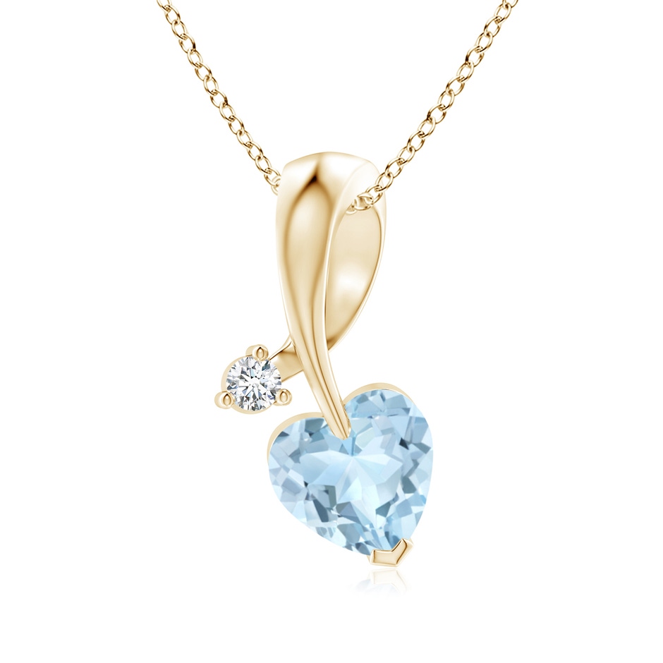 6mm AA Heart-Shaped Aquamarine Ribbon Pendant with Diamond in 18K Yellow Gold 