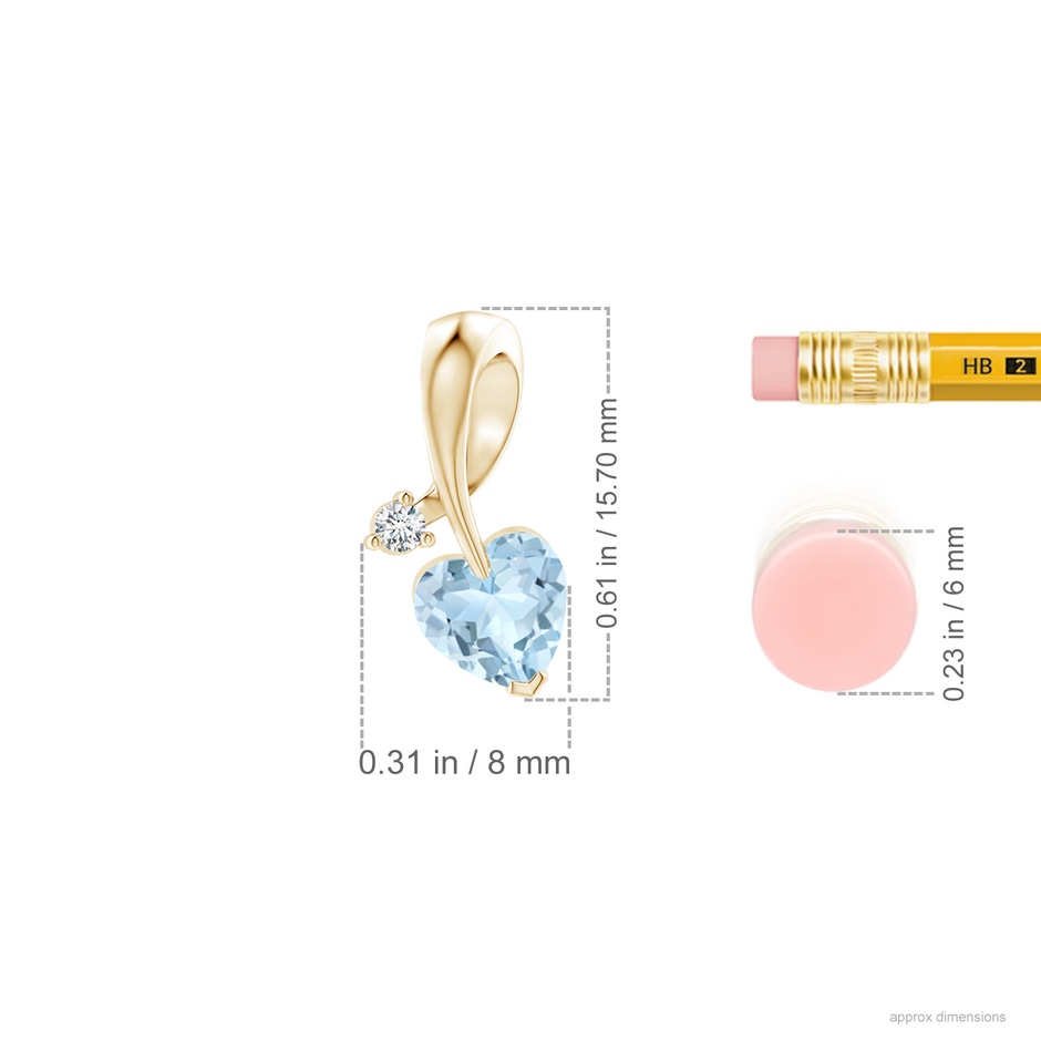 6mm AA Heart-Shaped Aquamarine Ribbon Pendant with Diamond in 18K Yellow Gold ruler