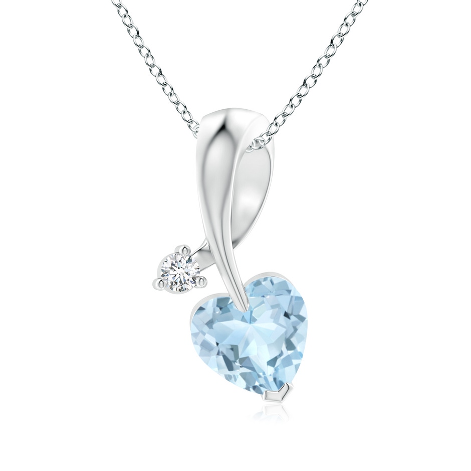 6mm AA Heart-Shaped Aquamarine Ribbon Pendant with Diamond in White Gold 
