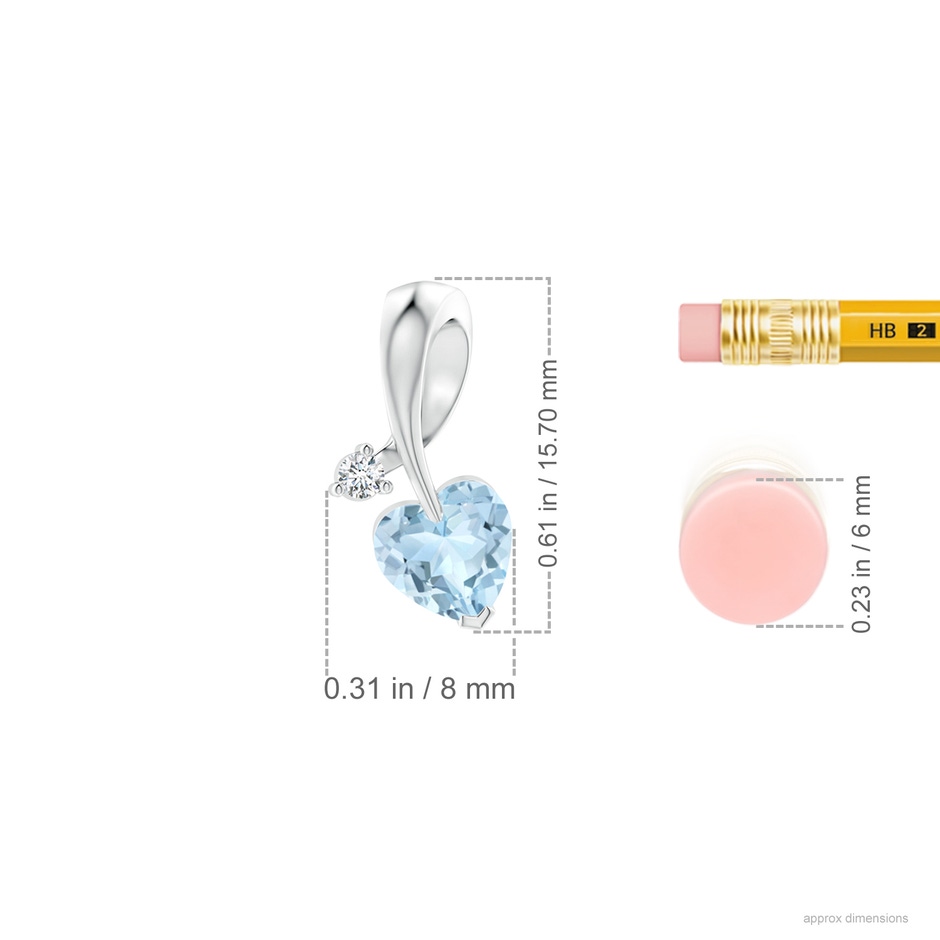 6mm AA Heart-Shaped Aquamarine Ribbon Pendant with Diamond in White Gold ruler