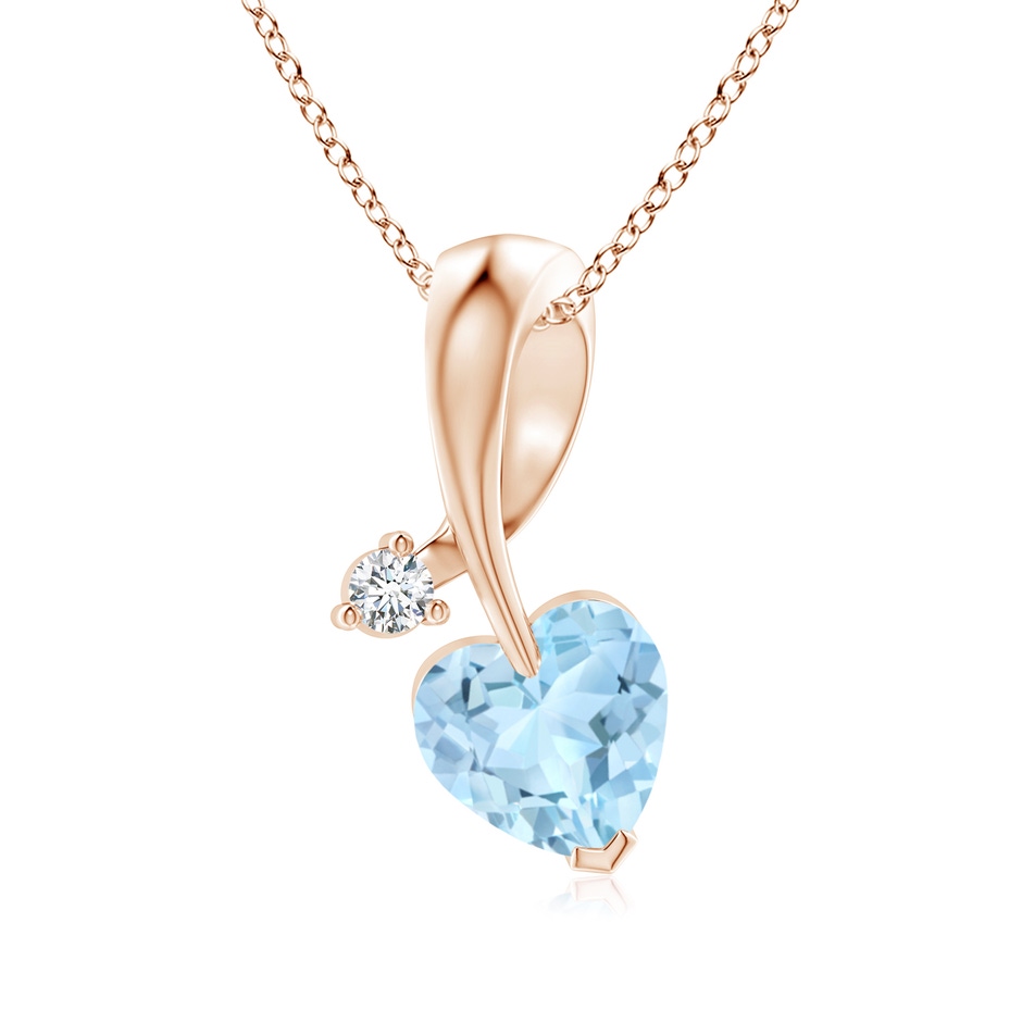 6mm AAA Heart-Shaped Aquamarine Ribbon Pendant with Diamond in Rose Gold 