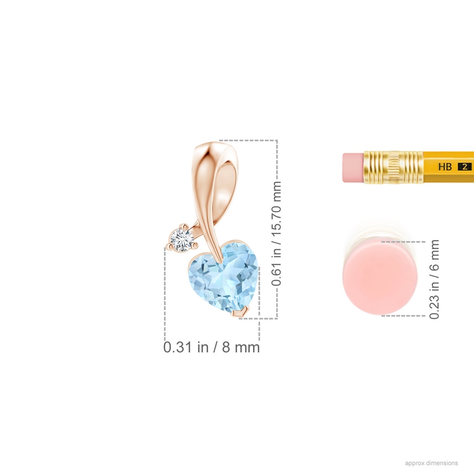 6mm AAA Heart-Shaped Aquamarine Ribbon Pendant with Diamond in Rose Gold ruler