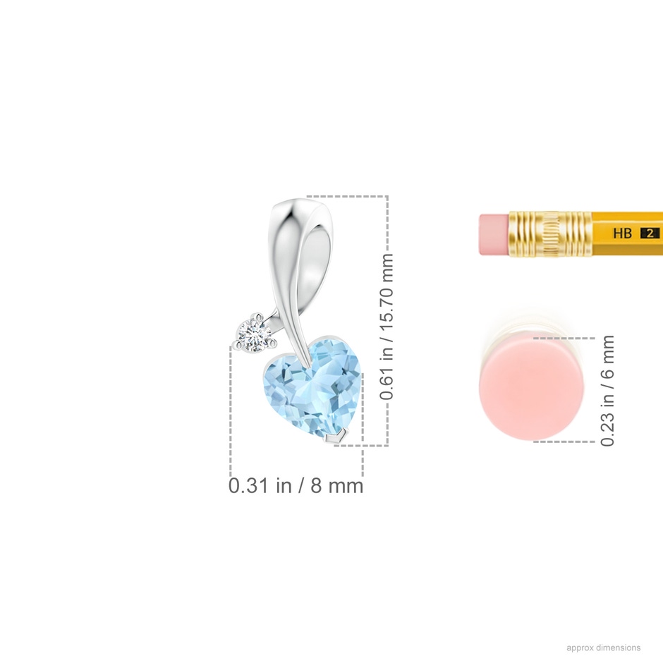 6mm AAA Heart-Shaped Aquamarine Ribbon Pendant with Diamond in White Gold ruler