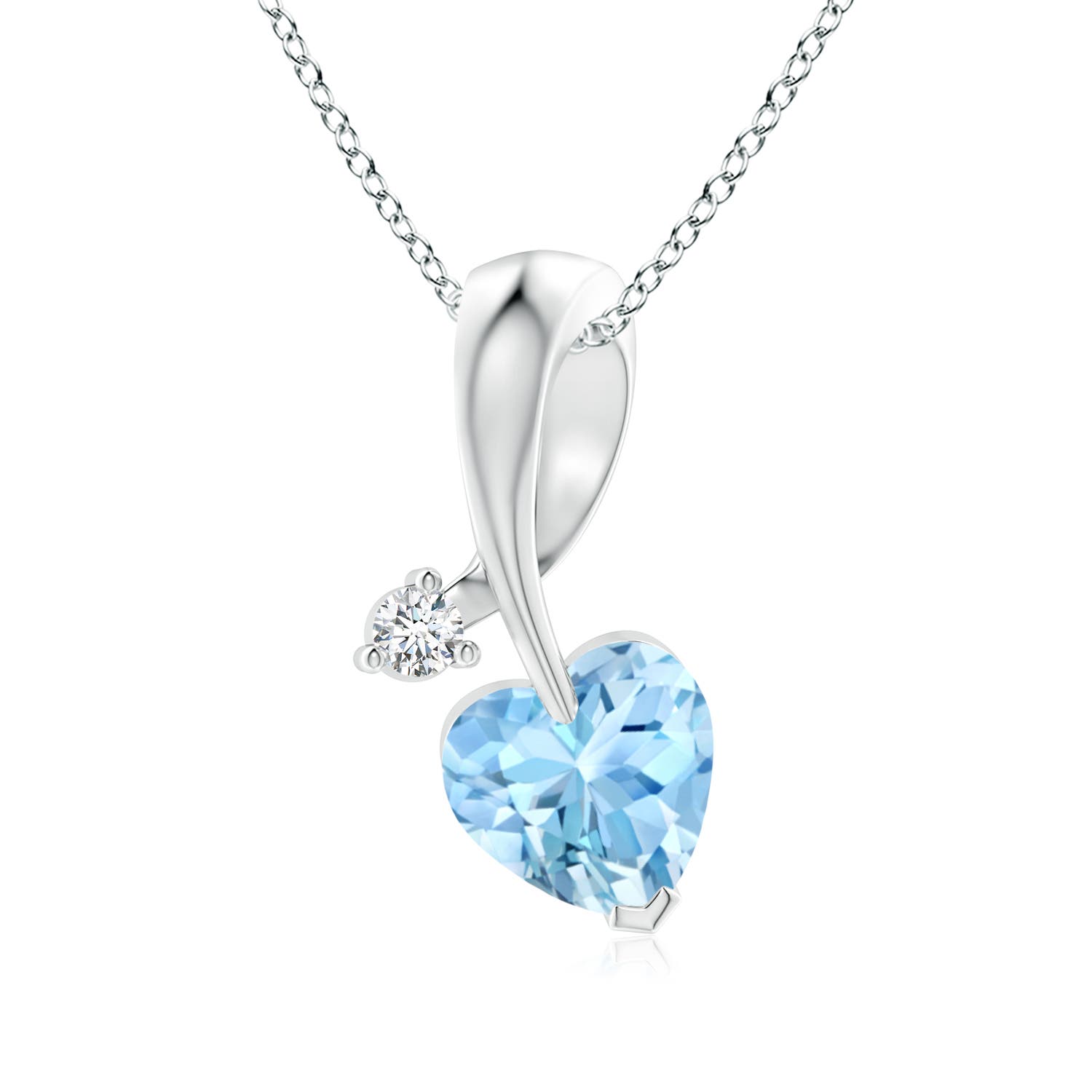6mm AAAA Heart-Shaped Aquamarine Ribbon Pendant with Diamond in 18CT White Gold