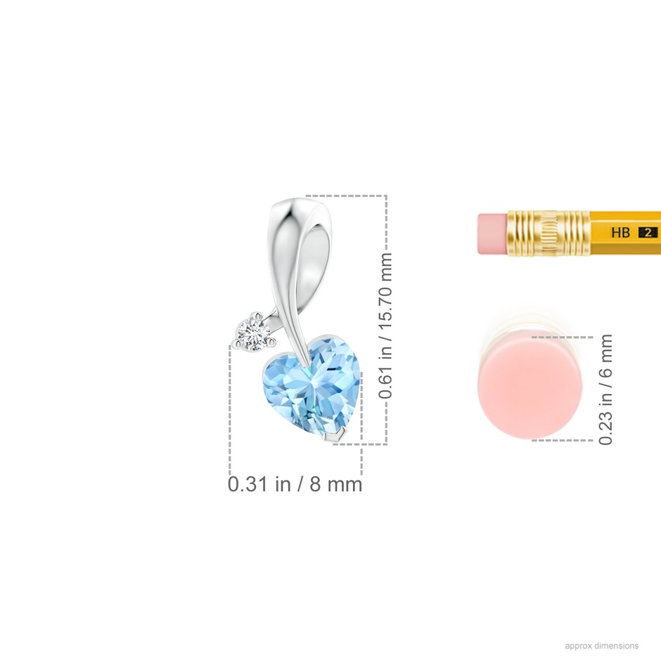 6mm AAAA Heart-Shaped Aquamarine Ribbon Pendant with Diamond in 18K White Gold ruler