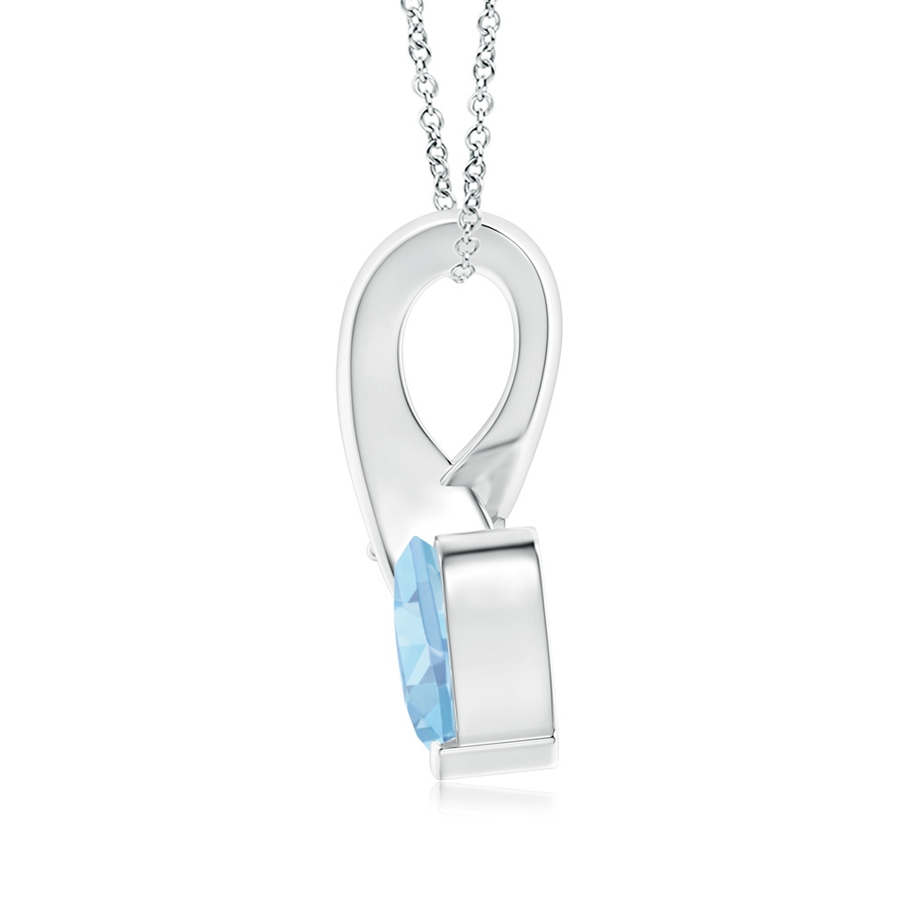 6mm AAAA Heart-Shaped Aquamarine Ribbon Pendant with Diamond in White Gold Back