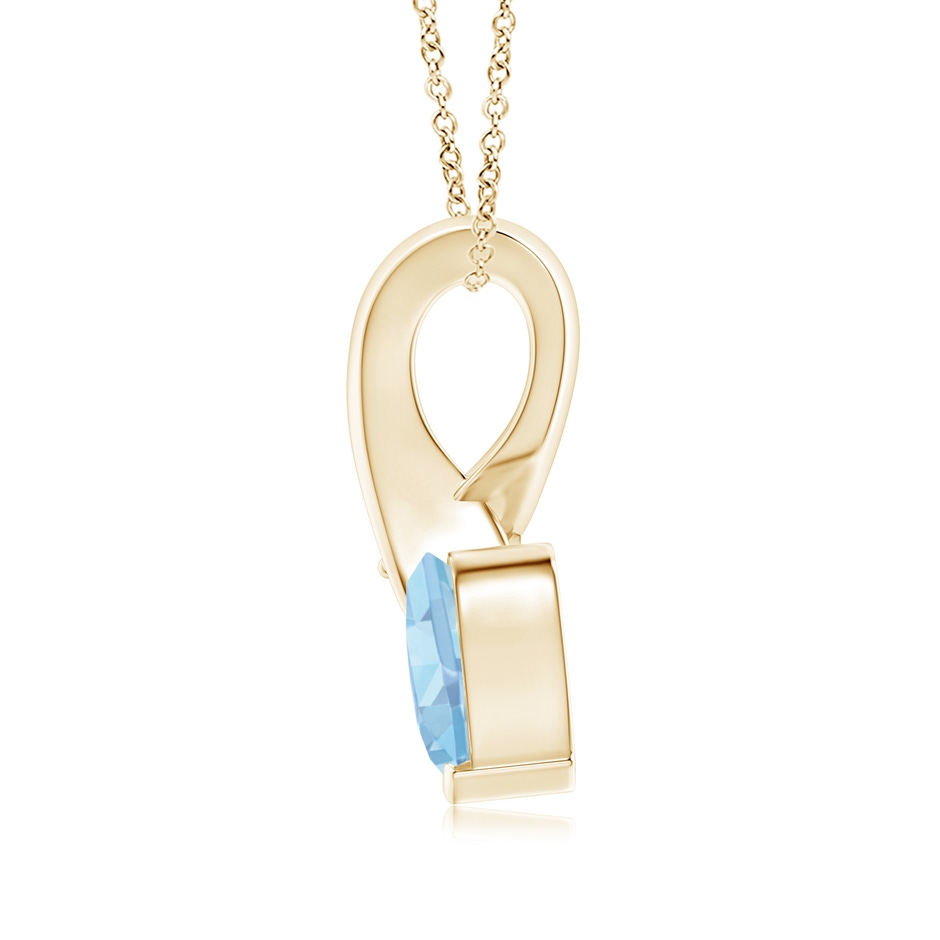 6mm AAAA Heart-Shaped Aquamarine Ribbon Pendant with Diamond in Yellow Gold back