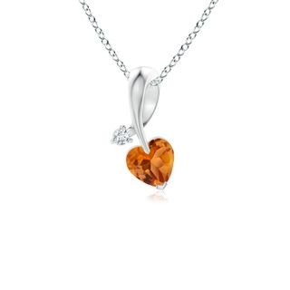 4mm AAA Heart-Shaped Citrine Ribbon Pendant with Diamond in White Gold