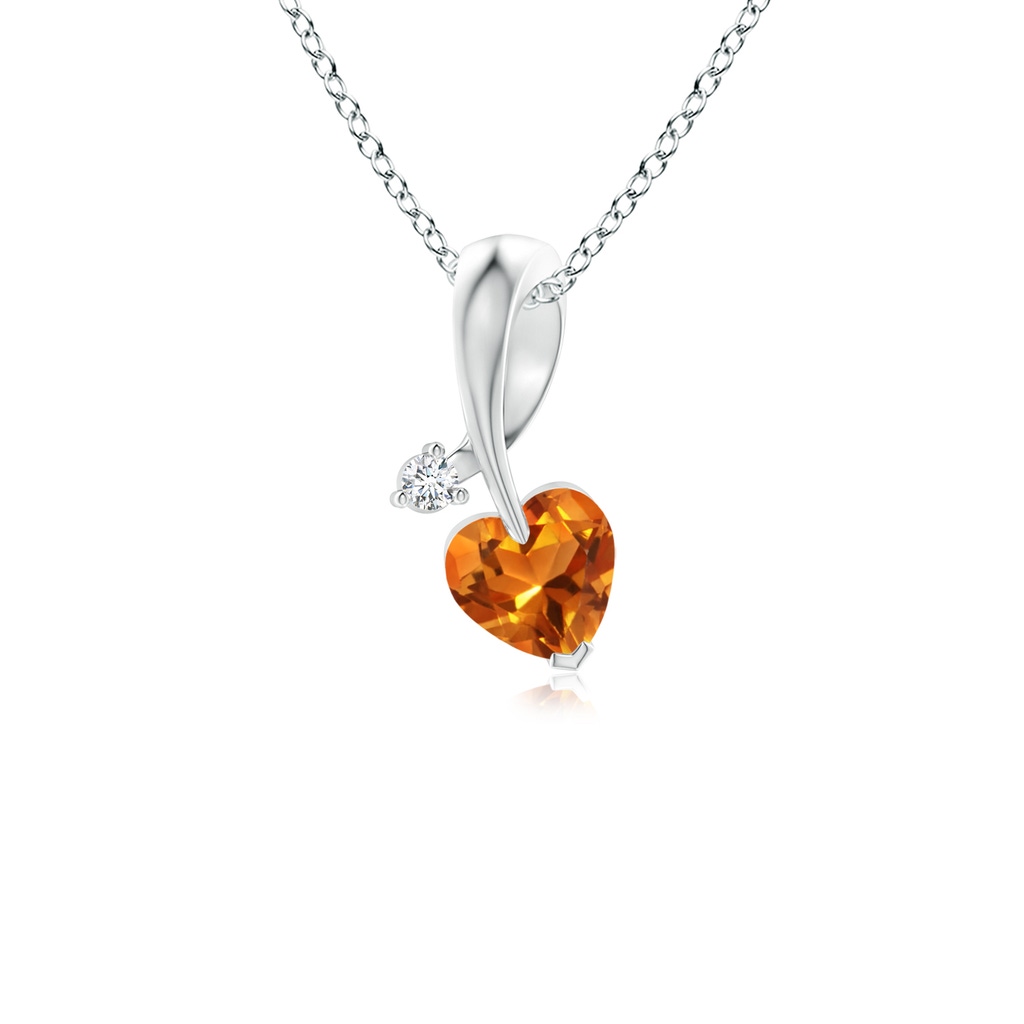 4mm AAAA Heart-Shaped Citrine Ribbon Pendant with Diamond in P950 Platinum