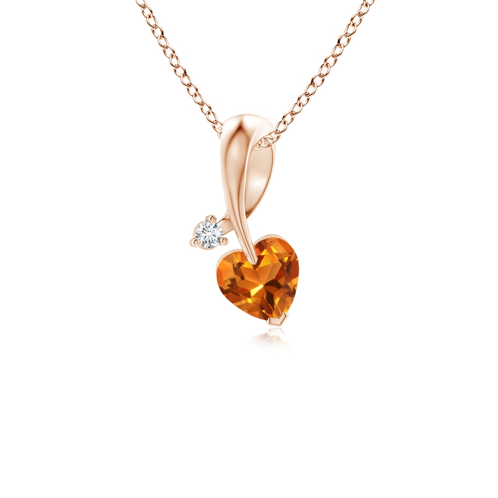 4mm AAAA Heart-Shaped Citrine Ribbon Pendant with Diamond in Rose Gold