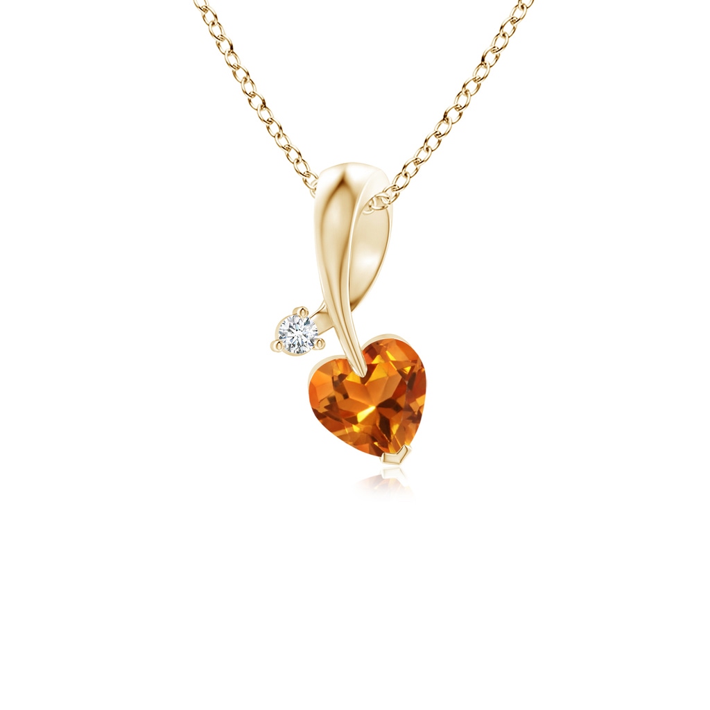 4mm AAAA Heart-Shaped Citrine Ribbon Pendant with Diamond in Yellow Gold