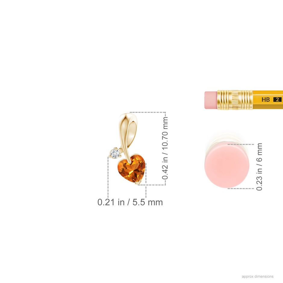 4mm AAAA Heart-Shaped Citrine Ribbon Pendant with Diamond in Yellow Gold ruler