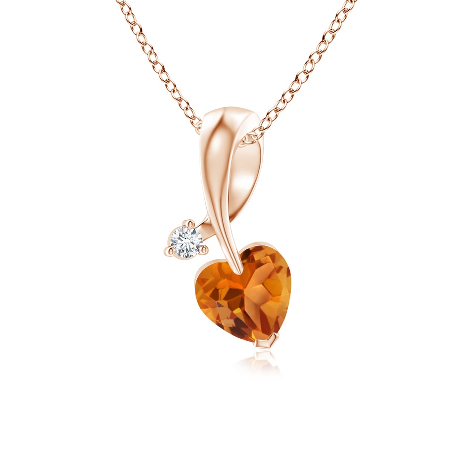 5mm AAA Heart-Shaped Citrine Ribbon Pendant with Diamond in 18K Rose Gold 