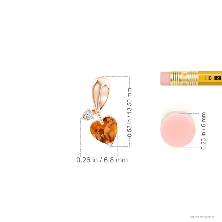 5mm AAA Heart-Shaped Citrine Ribbon Pendant with Diamond in 18K Rose Gold ruler