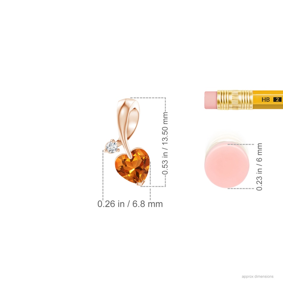 5mm AAAA Heart-Shaped Citrine Ribbon Pendant with Diamond in 18K Rose Gold ruler