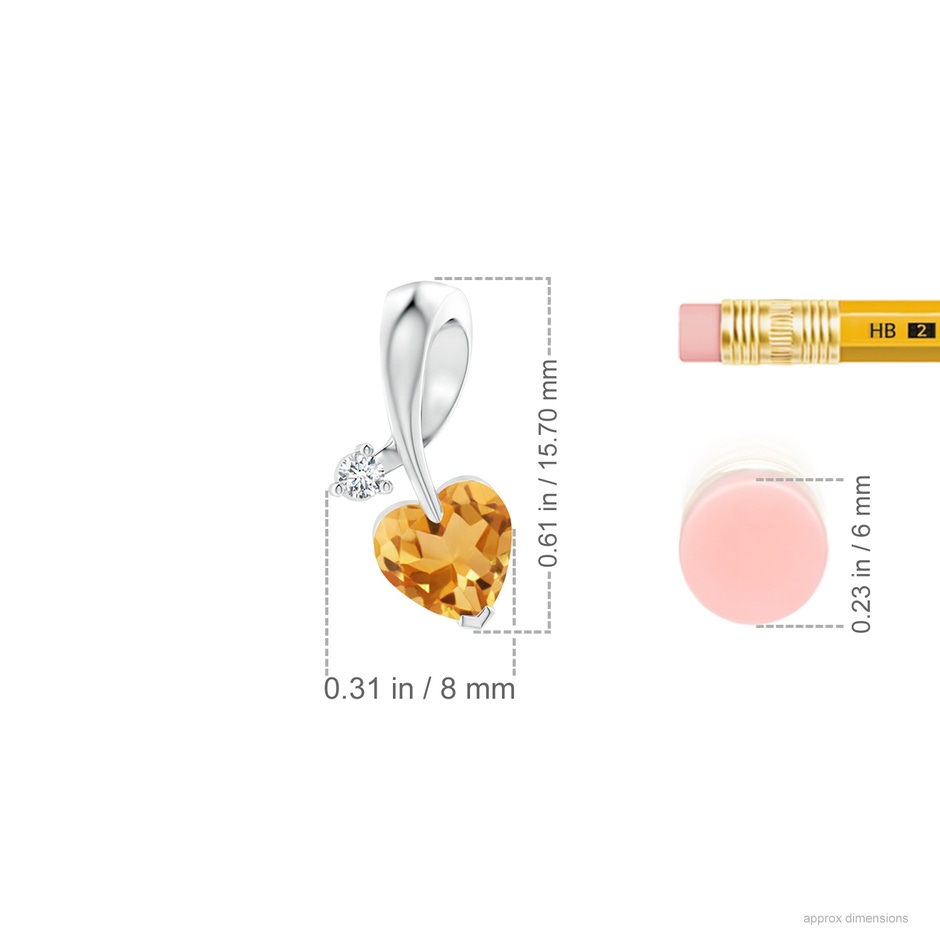 6mm A Heart-Shaped Citrine Ribbon Pendant with Diamond in P950 Platinum ruler