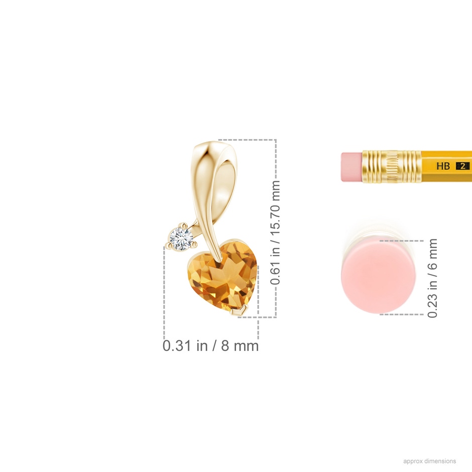 6mm A Heart-Shaped Citrine Ribbon Pendant with Diamond in Yellow Gold ruler