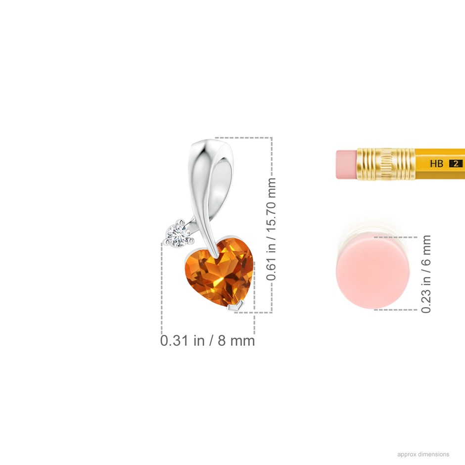 6mm AAAA Heart-Shaped Citrine Ribbon Pendant with Diamond in 18K White Gold ruler
