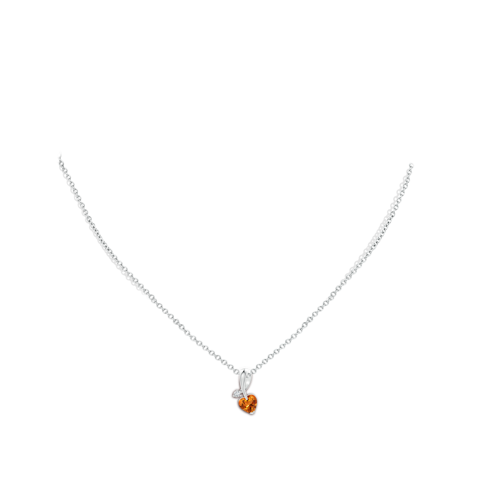 6mm AAAA Heart-Shaped Citrine Ribbon Pendant with Diamond in 18K White Gold pen