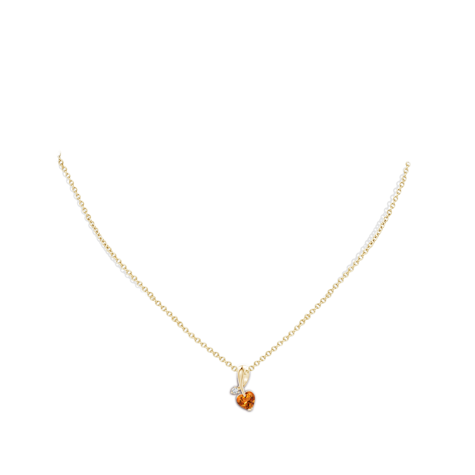 6mm AAAA Heart-Shaped Citrine Ribbon Pendant with Diamond in 18K Yellow Gold pen