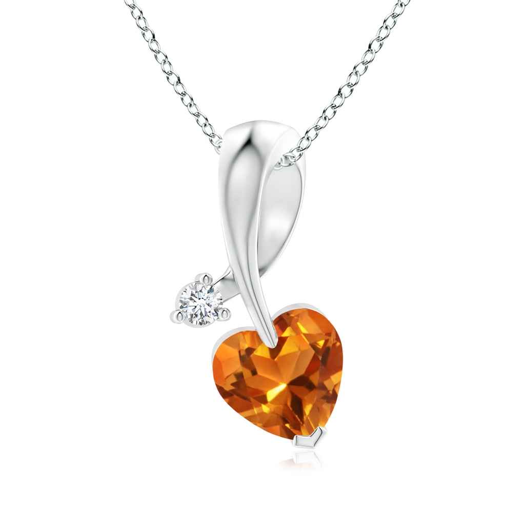6mm AAAA Heart-Shaped Citrine Ribbon Pendant with Diamond in White Gold