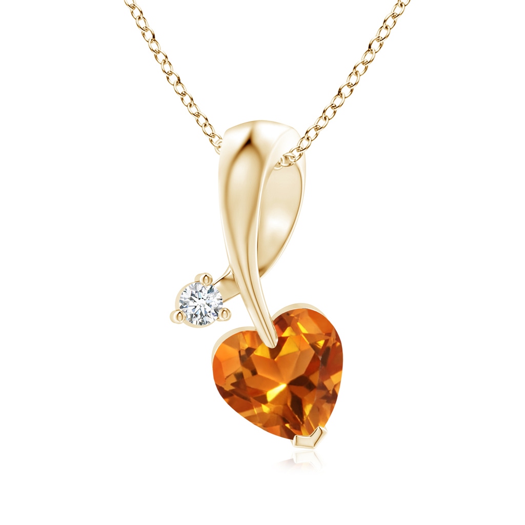 6mm AAAA Heart-Shaped Citrine Ribbon Pendant with Diamond in Yellow Gold