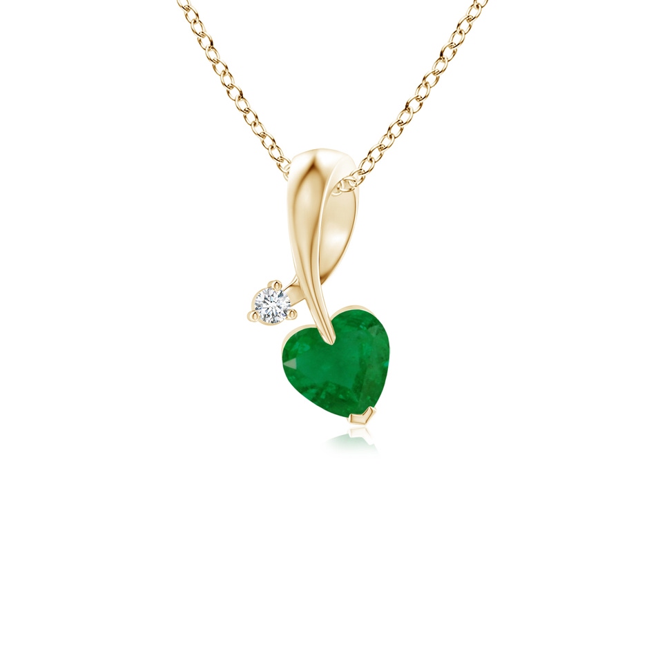 4mm A Heart-Shaped Emerald Ribbon Pendant with Diamond in Yellow Gold 