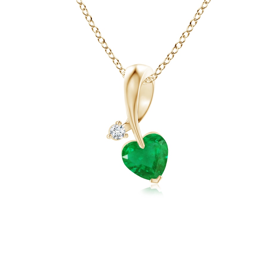 4mm AA Heart-Shaped Emerald Ribbon Pendant with Diamond in Yellow Gold 