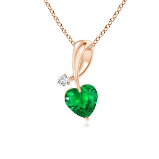 4mm AAA Heart-Shaped Emerald Ribbon Pendant with Diamond in Rose Gold