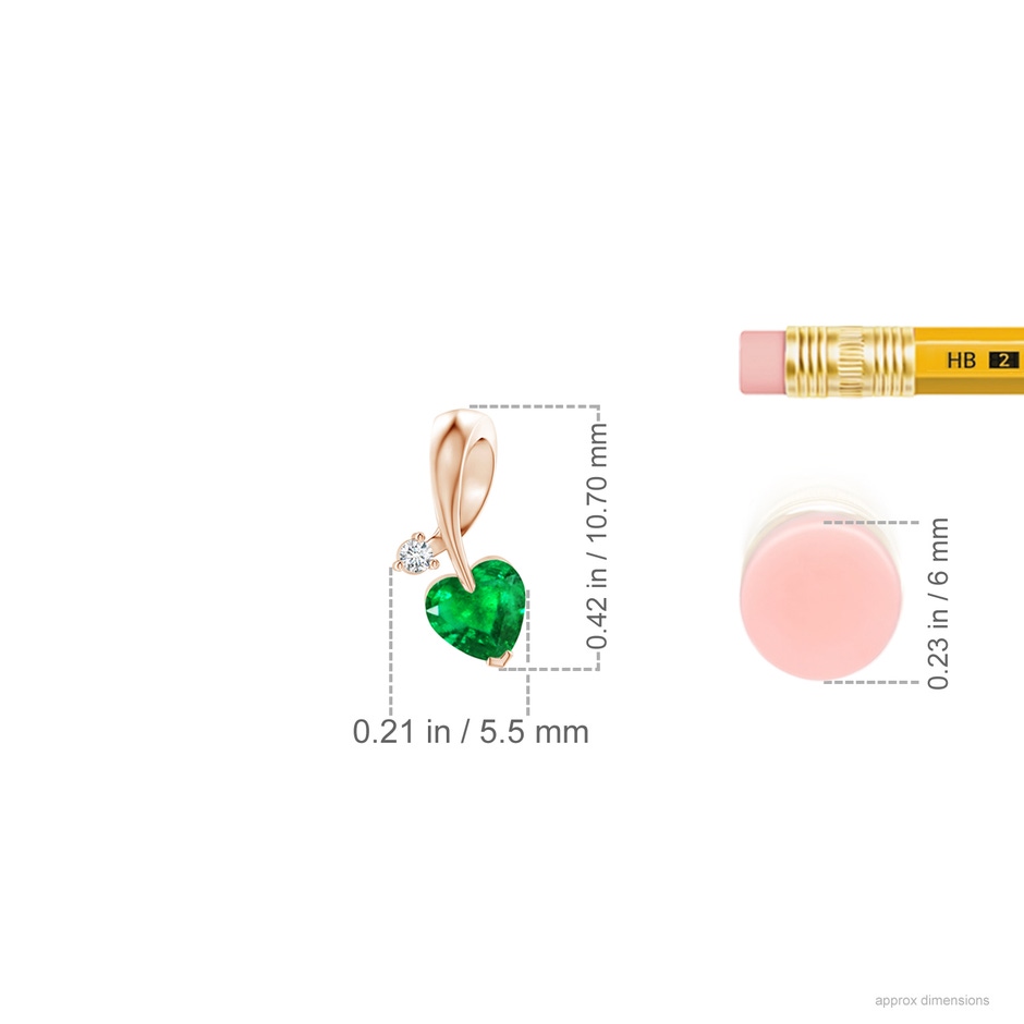4mm AAA Heart-Shaped Emerald Ribbon Pendant with Diamond in Rose Gold ruler