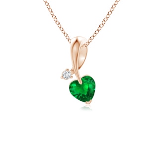 4mm AAAA Heart-Shaped Emerald Ribbon Pendant with Diamond in 9K Rose Gold