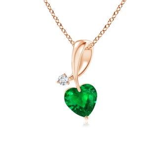 4mm AAAA Heart-Shaped Emerald Ribbon Pendant with Diamond in Rose Gold